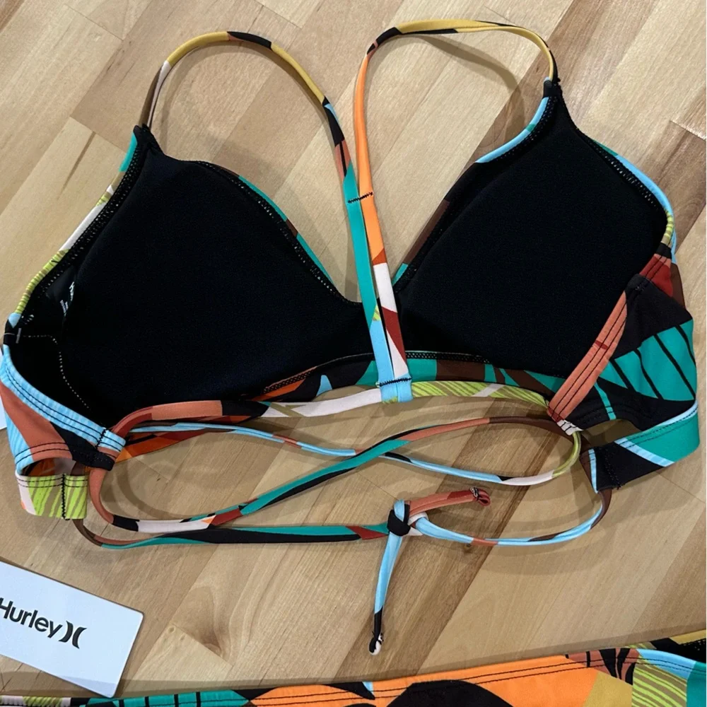New! Hurley Multicolor Tropical Beach Leaf Print Bikini Size Large - Picture 7 of 14